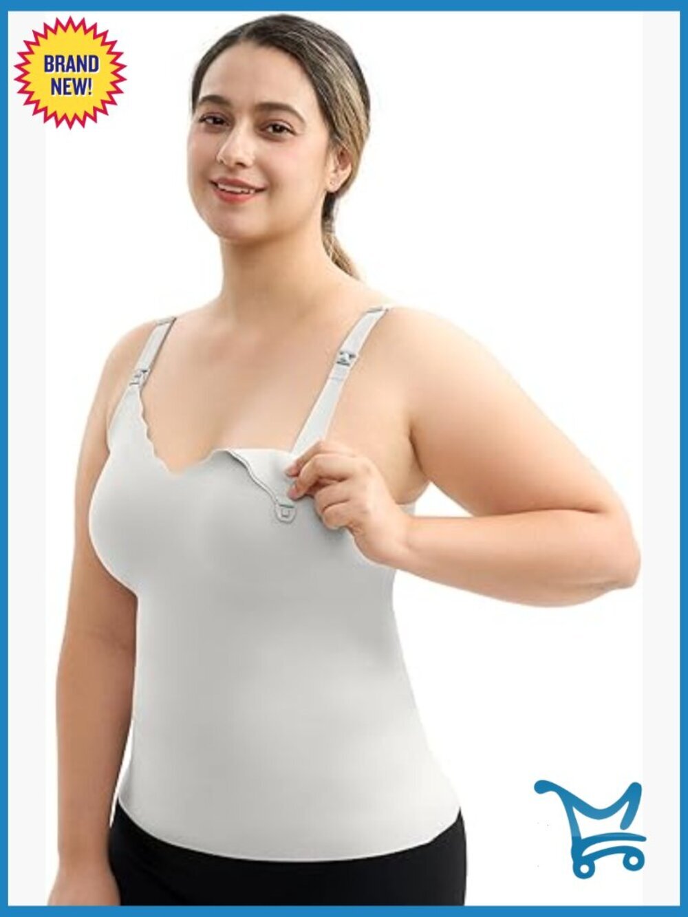 Seamless Nursing Tank with Built-in Bra, Adjustable Straps, V-Neck, Wirefree,